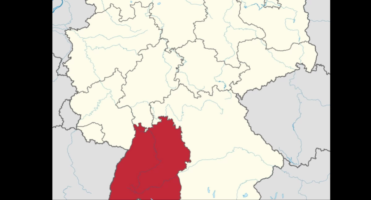 Badeniô-Wirtemberskô na karce Niemców. Aùtór: TUBS; zdrzódło: https://pl.wikipedia.org/wiki/Badenia-Wirtembergia#/media/Plik:Baden-W%C3%BCrttemberg_in_Germany.svg